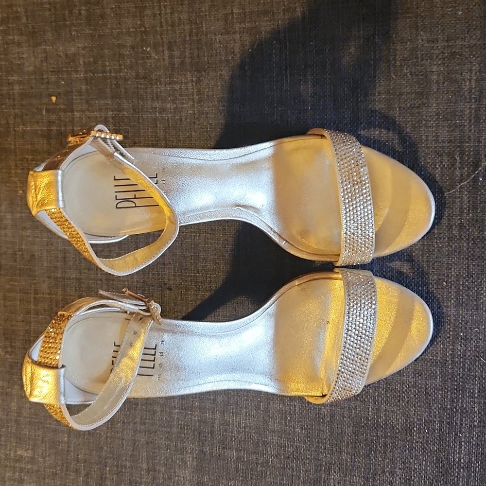 GOLD PELLE MODA RHINESTONE HEELS